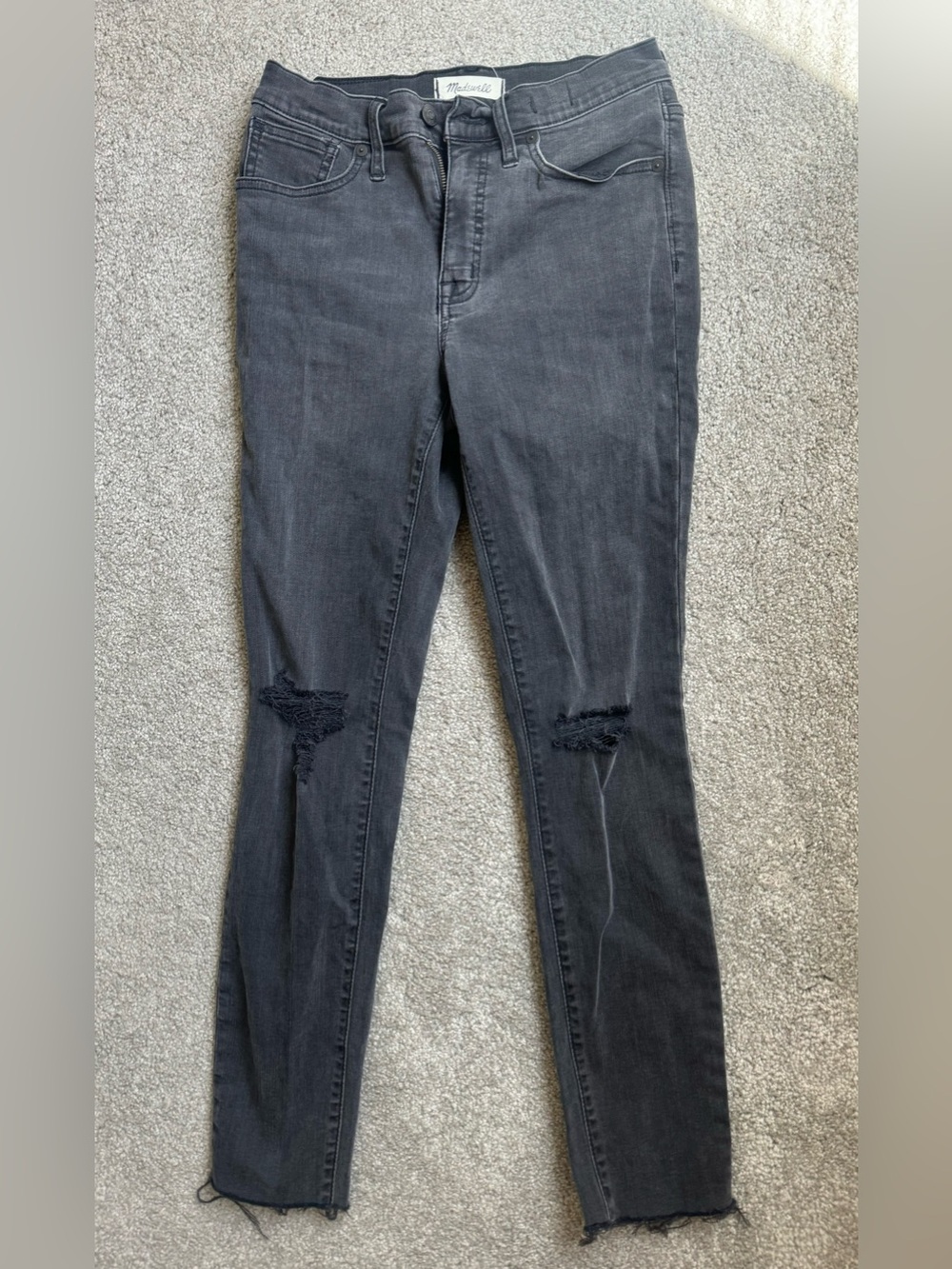 Madewell 9” Mid- Rise Black/Gray Distressed Skinny Jeans- 27